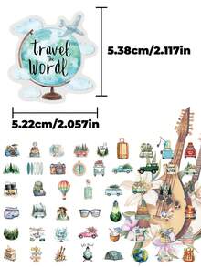 50 pezzi Adesivi da viaggio romantici, in materiale PET, carini e divertenti con disegni di globi e foreste, perfetti per decorare album di ritagli, bottiglie d'acqua, laptop, valigie per feste, scrivanie e regali per le vacanze - Multicolore - Visualizzare 7