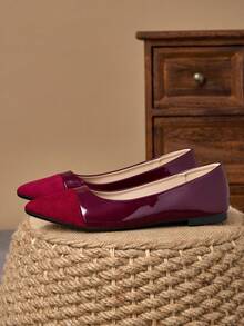 2025 Nuevos zapatos planos de moda con punta puntiaguda, versátiles, casuales, de suela blanda y elegantes para exteriores, disponibles en múltiples tallas - Borgoña [Patchwork] - Ver 4