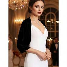 Aukmla Women Bolero Shrug For Evening Dresses Wedding Party Jacket Prom Shawls And Wraps Cover Up With Rhinestones Bukcle - màu đen - Xem 6