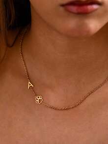 1pc Customized Letter Necklace, A-Z Initial Name Necklace For Girl, Stainless Steel Uppercase Letter Pendant Necklace, Personalized Mother's Day Gift - Multicolor 33 - View 6