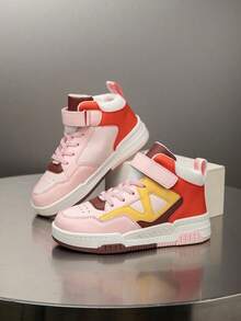 زوج من أحذية رياضية عالية الكاحل للأطفال، جلد PU، أحذية كاجوال للداخل/الخارج، سهلة الارتداء، مانعة للانزلاق، قابلة للتنفس، مريحة، تصميم بتصميم ملون موحد للجنسين - بطيخ وردي اللون - مشاهدة 2