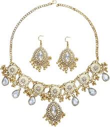 Retro Hollow Out Jewellery Set Traditional Bridal Choker Necklace Earring Women Bollywood Statement Boho Exaggerated Antique Oxidized Beads Tassel Classic Wedding Party - 清除 - 查看 1