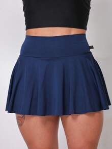 WOLFOX Women's Gym Shorts Skirt In Supplex Fabric With Pocket – High Waist, Compression And Comfort For Training And Running - Màu xanh hải quân - Xem 3