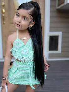 Synthetic Long Straight Ponytails Extension Hair Claw Clip On Ponytail Hair Extension For Kids Pony Tail Hairpiece Style 1pc