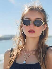 3pcs Metal Frame Oval Retro Fashion Glasses, Fashionable Design For Women Beach Accessories, Classic Style, Suitable For Outdoor Travel, Beach Vacation, Casual Wear, Driving Glasses, Summer Fashion, Sunshade, Elegant Decoration, Family Travel, Vacation, Summer Beach Vacation, Outdoor Travel - 彩色 - 查看 8