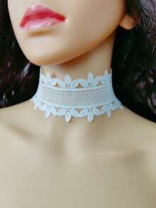 1pc Lace & Pearl Choker Necklace, Gentle Elegant Collar Necklace Chain Suitable For Daily Wear, Vacation, Wedding