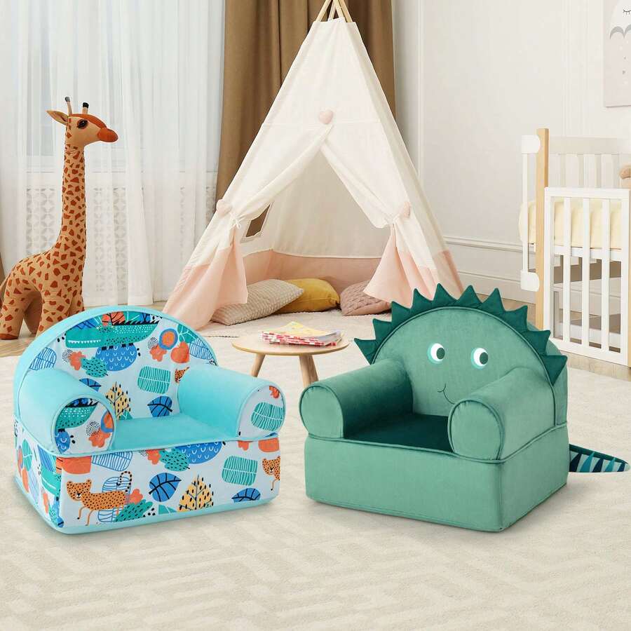 Lifezeal Kids Sofa Foam Filled Armchair Dinosaur Cuddly Toddler Couch With Washable Cover - 綠色 - 查看 1