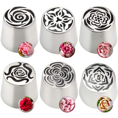 Extra Large Russian Flower Piping Tips, Stainless Steel Icing Tips Set, Rose Floral Nozzle For Cake Decorating, Frosting Piping Kit For Flowers Cake Decorations, Cake Decorating Supplies