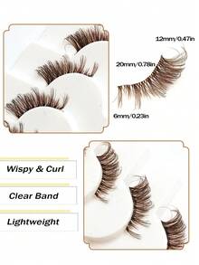 Asiteo 7 Pairs Natural Brown Transparent Band Half-Eye False Eyelashes, Fox Eye/Cat Eye/Extended Outer Corner Styles, Soft & Lightweight, Suitable For Beginners, Easy To Wear, Fit For Daily Dates - 棕色 - 查看 3