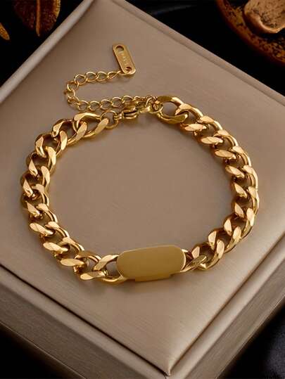 1入金色厚鏈鈦鋼金屬復古極簡風手鍊珠寶