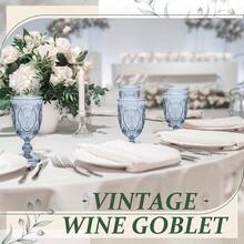 24 Pcs Plastic Goblets. 5oz Vintage Goblet Plastic Wine Glasses Colored Retro Embossed Goblets Wine Bar Shower Wedding Reception Grand Event Party Blue - 藍色 + 24 - 查看 6