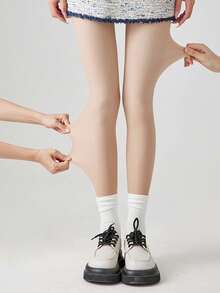 1 Pair Women's Cozy Natural Skin Tone Sheer Thermal Lined Warming Tights, High Elasticity, Non-Slip