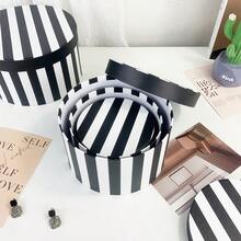 Black & White Striped Round Gift Box Set, Lidded Paper Storage Box, Suitable For Gifts And Home Organization - Black and White Stripes - View 9