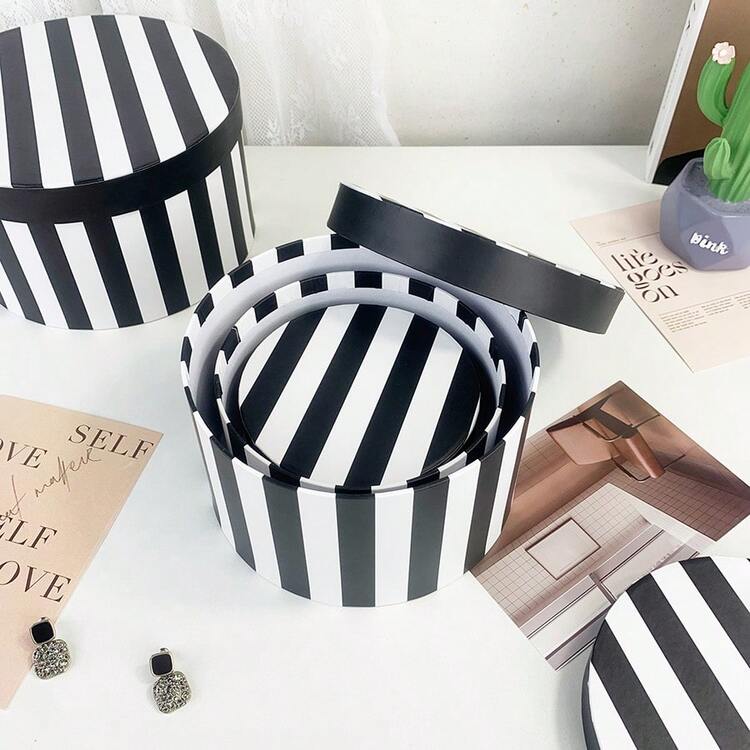 4pcs Black & White Striped Round Nested Boxes, Minimalist Modern Style, Multi-Functional Storage Boxes, Solid Color Gift Packaging Boxes - Black and White Stripes - View 8