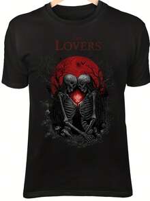 Occult The Lovers Shirt - Skeleton Embrace & Entwined Dark Wings Design,This Fun Printed Casual T-Shirt Is The Perfect Gift For Valentine's Day/Christmas - 款式21 - 查看 1