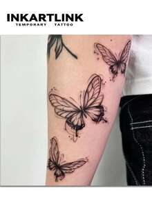 INKARTLINK Aquarell Schmetterling Temporäre Tattoos | 15 Tage haltbar | Vielseitiger Fake Tattoo | Wasserfest Schweißfest Modischer Aufkleber | Feenartiger Körperkunst | Ideales Valentinstags Geschenk für Frauen - Schwarz - Übersicht 1