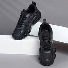 Men's Low-Top Sneakers - Lightweight Shock-Absorbing Sports Shoes, Lace-Up Fitness Shoes, Anti-Slip TPU Outsole, Suitable For Running, Casual And Various Occasions - Minimalist Design For All Seasons, Black - Breathable Fabric Lining, Multifunctional Shoes, Fashionable Style, Secure Closure, Athletic Shoes, Active Lifestyle - Black - View 5
