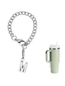 1 件合金简约风格吊坠和 26 个英文字母杯配件 - 银色字母水杯链带手柄，玻璃杯字母装饰 | 多功能字母背包链/水杯钥匙扣/保温杯吊坠和时尚字母钥匙扣 | 适合日常使用/居家生活/校园/旅行/出差 - 銀色 - 查看 14