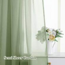 Dusty Blue Linen Textured Sheer Curtains 84 Inches Long 2 Panels For Bedroom Living Room, Semi Transparent Farmhouse Light Blue Window Net Panels With Rod Pocket, W 54 X L 84 Inch Length, 2025  Style - Cây xô thơm - Xem 2