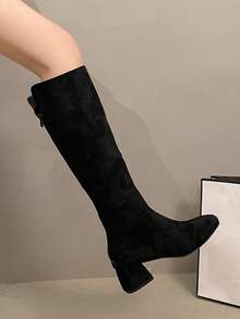 2025秋冬法式修身真皮高筒过膝长靴（女款） - 黑色 - 查看 5