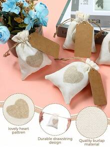 3/5pcs Linen Drawstring Bags, Linen Heart Print Drawstring Pouches, Small Linen Drawstring Jewelry Bags. Suitable For Weddings, Bridesmaids, Parties, Birthdays, Thanksgiving, Valentine's Day - Multicolor - View 5