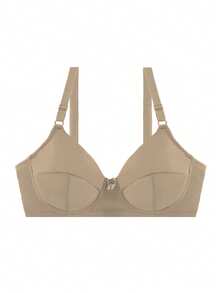 Parifairy 1入組加大尺碼女士純色彈性超薄鋼圈內衣，日常穿著 - 卡其色 - 查看 5