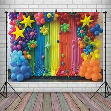 1 Fondo de fotografía vibrante con globos y estrellas - Pancarta colorida para ceremonia de graduación, fiesta de cumpleaños con diseño de pizarra y lápiz, adecuado para decoración de aula, retrato familiar y decoración de eventos, decoración de fiesta de graduación - Multicolor - Ver 2