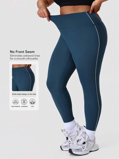 Sodalemon Plus Size Women Contrast Color Elastic Tight Leggings, Casual Outdoor Training Fitness Seamless Sports Yoga Pants