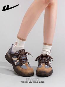 1 Pair WARRIOR Women's Thick Sole Lace-Up Soft Bottom Casual Shoes, Low-Top Outdoor Flat Shoes, Round Toe Low Heel Non-Slip Solid Color Elegant Soft Bottom Hiking Shoes, Suitable For Students, Graduation Photos, Flat Shoes, Low-Top Leather Sports Skateboard Shoes