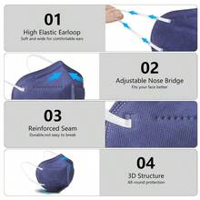 KN95 Face Mask 50 PCS Breathable Protection Masks Individually Wrapped 5-Ply KN95 Black Masks Cup Dust Safety Masks - Navy Blue - View 3