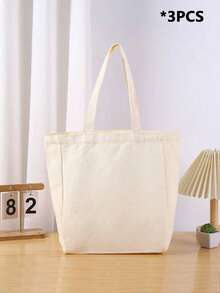 3/1pc Canvas Tote Bag, Annual Party Carry Gift Bag, DIY Design, Minimalist Elegant, Bridesmaid Wedding Gift Bag, Cosmetic Bag, Travel Organizer Bag, Large Capacity Travel Makeup Bag - Multicolor - View 14