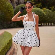 Bow Backless Sexy Party Dress Women Mini Spring Summer Dress Waist Wrap A-Line Ball Gown Dresses - 25076chấm bi - Xem 8