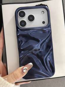 Luxury Asymmetrical Wavy Texture Silicone 3D Glossy Solid Color Wavy Soft Silicone Phone Case, Compatible With IPhone 17 Pro Max 17 16 15 13 14 12 11 Pro Max Plus, Luxury Glossy Shockproof Phone Case Spring Gift - Matte Blue - View 2
