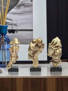 1件装思想者雕像，“沉默是金”抽象艺术摆件，“不听不看不说”现代家居树脂雕塑装饰品，适用于家庭办公室书架桌面摆件