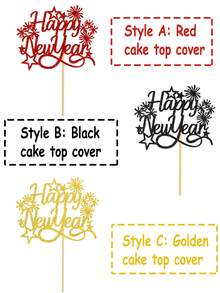 1 pieza Decoración para pastel de Año Nuevo con fuegos artificiales brillantes en dorado, rojo y negro, para celebración de Año Nuevo, reuniones, fiestas con amigos, decoración de postres