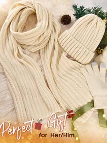 Winter Hat Long Scarf Touchscreen Gloves Set Thermal Lined Warm Knit Beanie For Wo Women Clothing Winter Valentines Gift - Three-piece Set (without Ball) - View 9