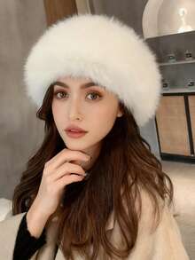 纯色涤纶蓬松仿毛皮发带，加厚仿狐狸毛帽圈，女士保暖假发带，秋冬女士头巾冬季发饰优雅头巾女士围巾 - 彩色 - 查看 6