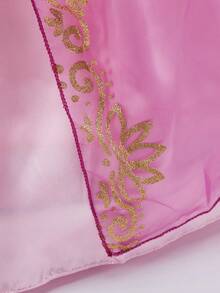 Conjunto de 8 piezas con vestido de manga corta estilo princesa con estampado floral morado y accesorios para niñas, disfraz de lujo para Navidad, Halloween, fiestas - Morado - Ver 8