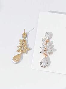 1对女士水滴形彩色花朵钻石耳环，时尚户外佩戴 - 白色 - 查看 3