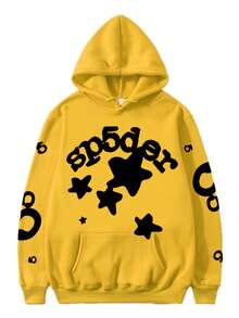 Fashionable Casual Hoodie With Creative Star-Shaped Pattern And Letter Decoration, Comfortable And Casual Sportswear Style Hooded Shirt - 灰色 - 查看 4