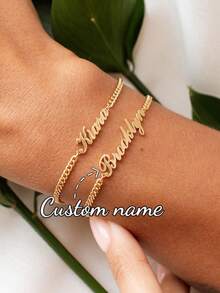 Personalized Name Bracelet, Adjustable Stainless Steel English Letter Custom 3NK Chain Hip-Hop Bracelet, Suitable As A Valentine's Day, Mother's Day Gift, Family Bracelet For Mom, Personalized Jewelry Gift, Mother's Day Gift - Gold - View 1