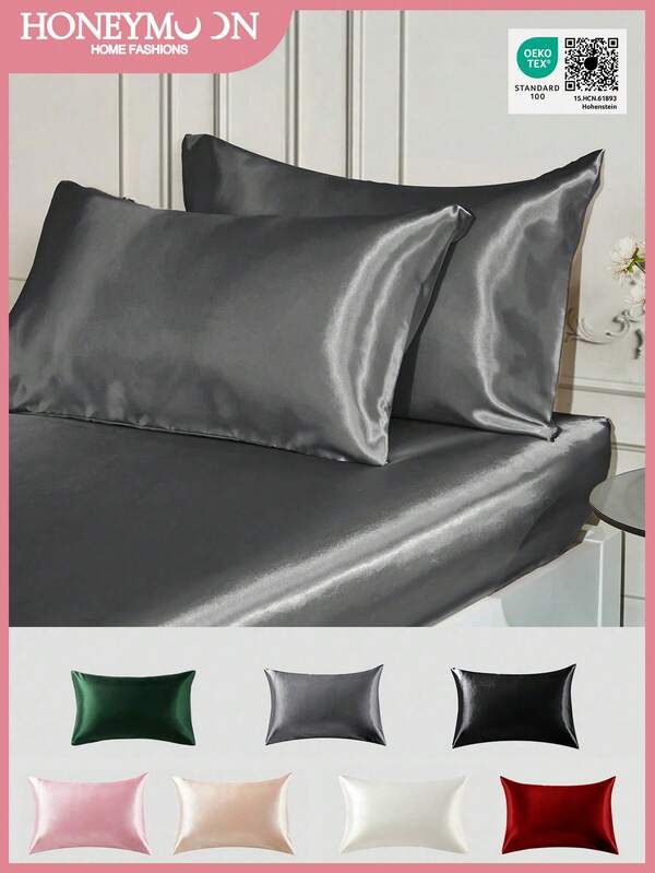 2pcs Premium Silky Satin Envelope Pillowcase, Soft Breatheable Wrink-Free Better For Hair Skin Sleep, Pillow Covers Without Filling, Dark Grey, Oeko-Tex Certified