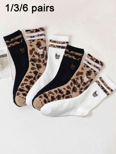 6/3/1 Paar Damen Leoparden Socken, modische Lässig Socken, vintage und Tierdruck Design als Weihnachtsgeschenk