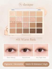 Dasique 20-Color Eyeshadow Palette Make Up Long-Lasting High Pigment Graduation Birthday,Easy To Use Smooth Blendable, Vegan Formula Cruelty-Free, Holiday Essential Rose Girl Best Color Charm Vibe, Christmas Gifts For Women, Fancy Fashion Women Brand Makeup Back To School - #01 Warm Basic - 查看 12