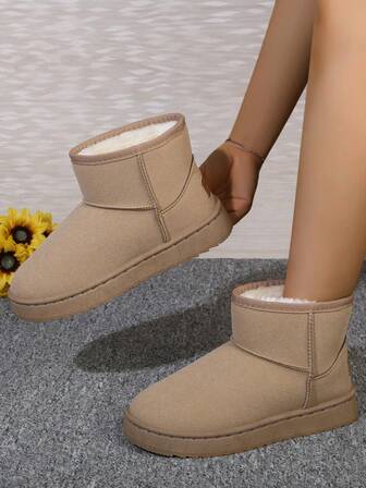 Thick Sole Snow Boots, Plush Soft Fur Lined Women's Boots, Anti-Slip Short Shaft Boots, Autumn/Winter