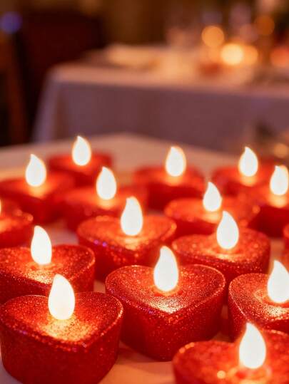 24pcs Flameless Romantic Red LED Candles With 1000pcs Artificial Rose Petals, Suitable For Holidays, Weddings, Birthdays, Valentine's Day, New Year, Anniversary Decoration, Patio, Garden, Back To School, Available In 1/6/12/24pcs Sets