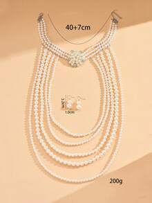 3入組鑽石和仿珍珠飾物套裝 - 白色 - 查看 4