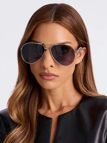 1副女士银色飞行员金属框复古双梁休闲街头风度假时尚眼镜 - 銀色 - 查看 1