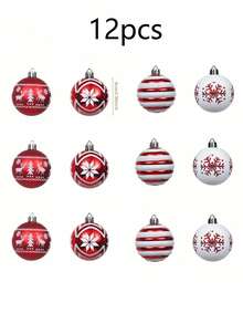 24/12/4 quả bóng lấp lánh Giáng sinh, bóng trang trí Giáng sinh hình bông tuyết đỏ và trắng, bóng treo lấp lánh dùng để trang trí cây thông Noel, tiệc tùng ngày lễ và lễ kỷ niệm ngoài trời, quà tặng Giáng sinh cổ điển và đồ trang trí nhà cửa, trang trí năm mới - Nhiều màu - Xem 13