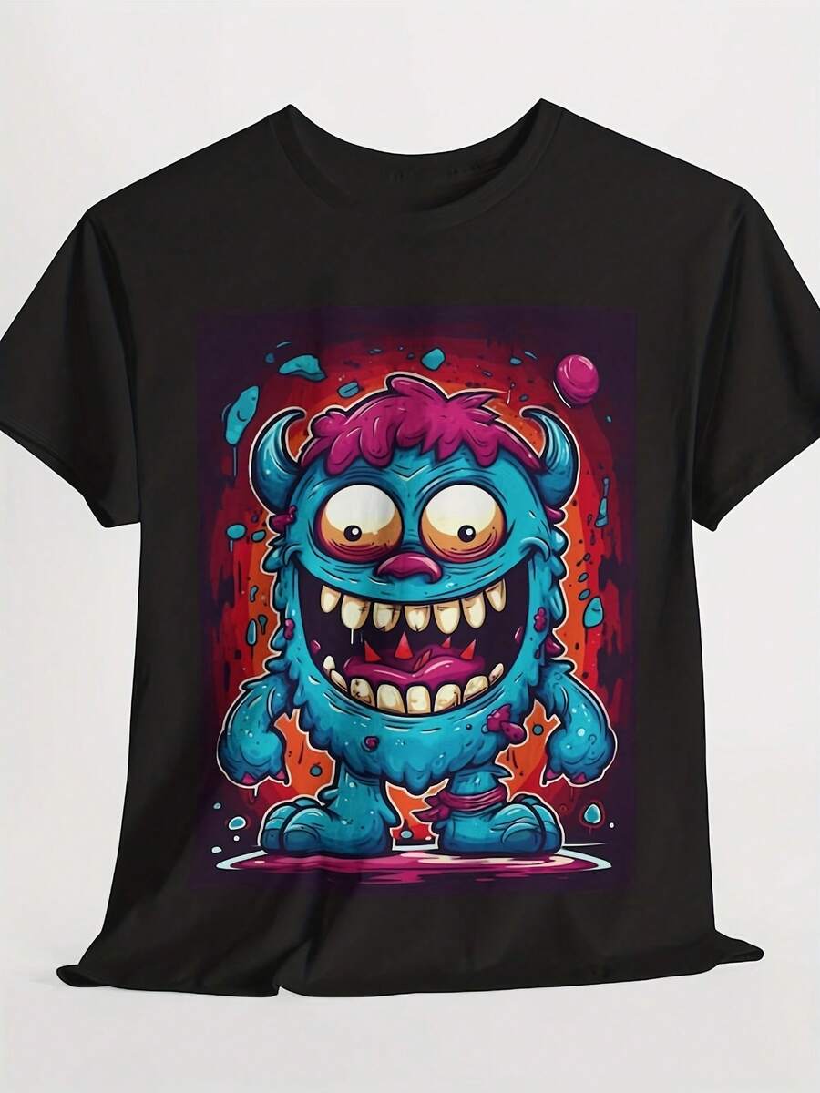 Monsters Inc Uni Tee, Graphic Black T-Shirt, Pm Cotton Crewneck,This Fun Printed Casual T-Shirt Is The Perfect Gift For Valentine's Day/Christmas - 款式28 - 查看 1